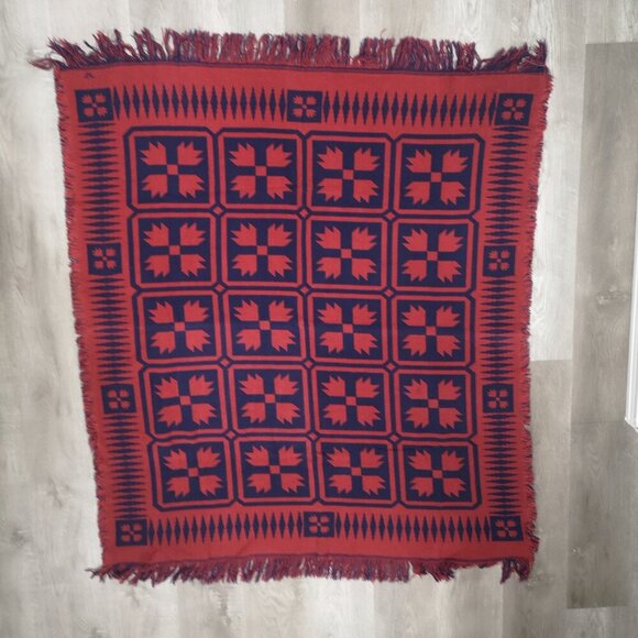 Woven unbranded Red & Navy Fringed Edges Throw/Blanket - Picture 2 of 3